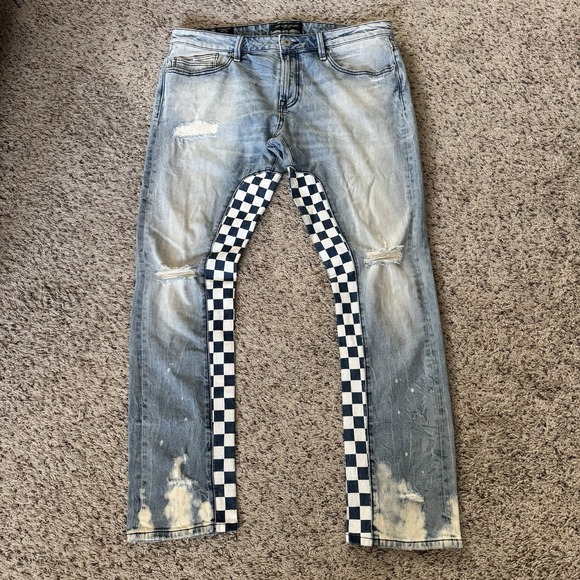 Cult Of Individuality Jeans Mens 36x33 Blue Light Wash Rocker Slim Distressed